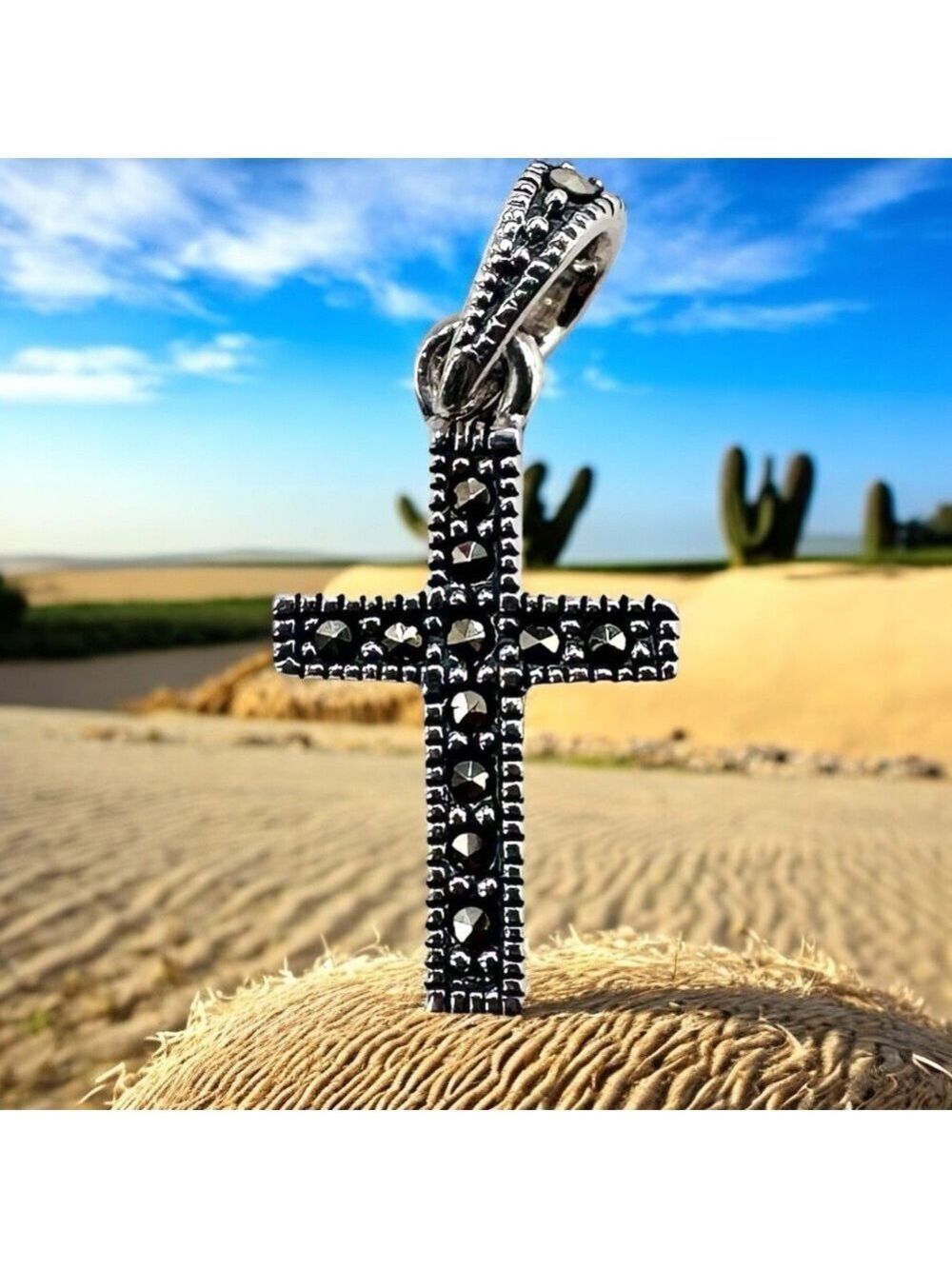 925 Sterling Silver Cross Pendant w/ Marcasite Stones Lovely & Petite NWT